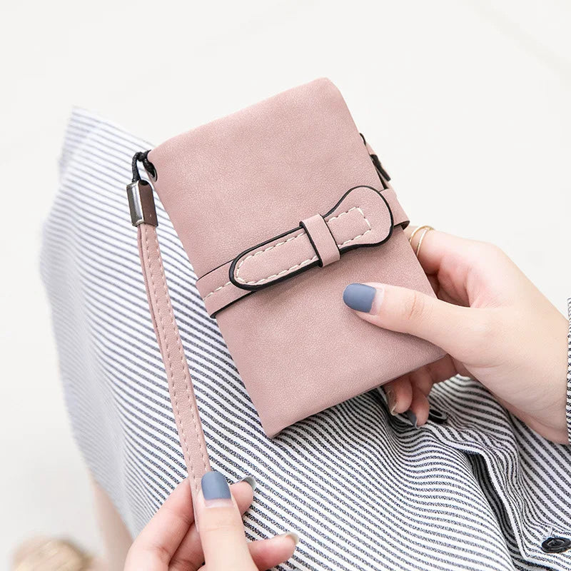 Short Nubuck Leather Zipper Wallet for Women