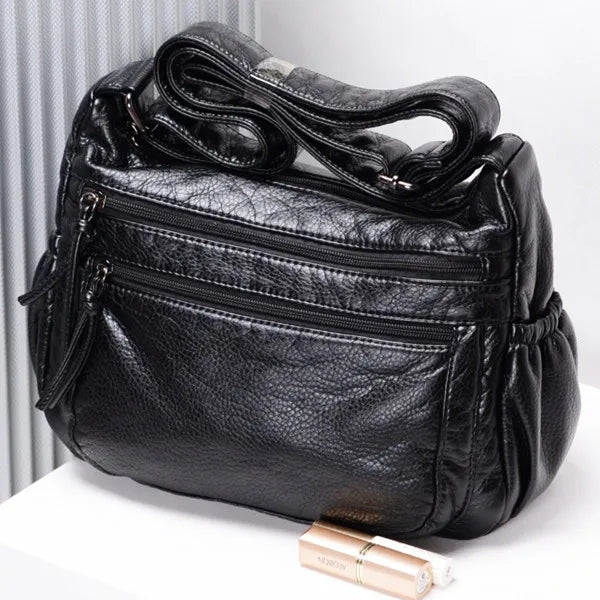 Soft PU Leather Shoulder Bag Large Capacity Classic Business Cross Body