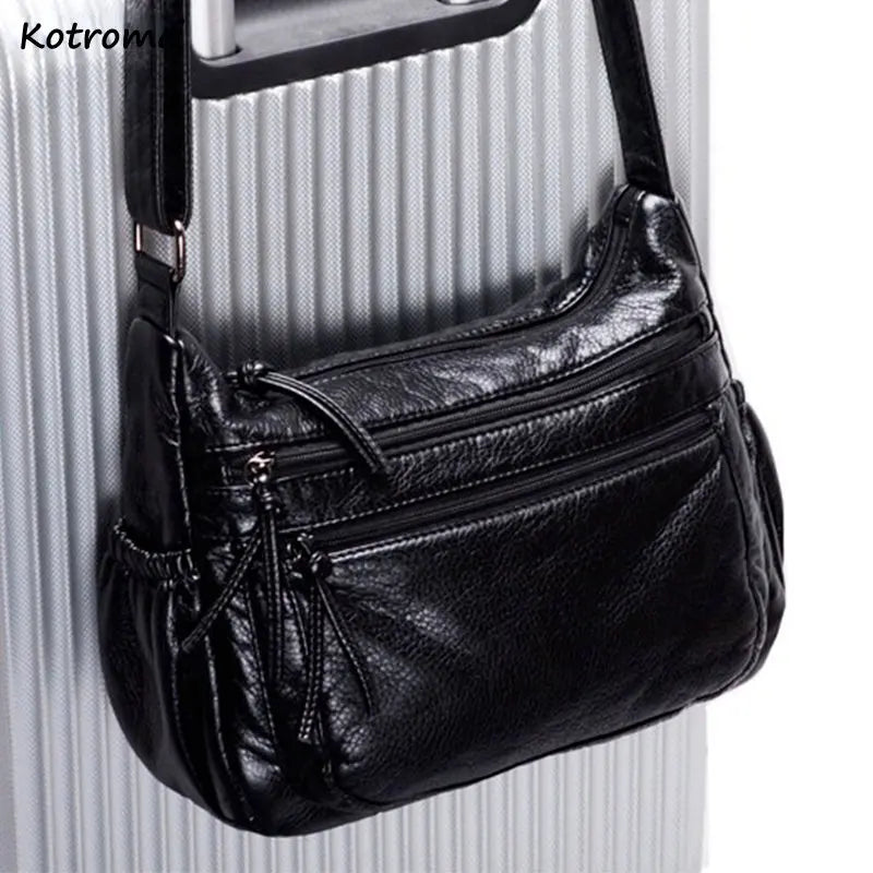 Soft PU Leather Shoulder Bag Large Capacity Classic Business Cross Body