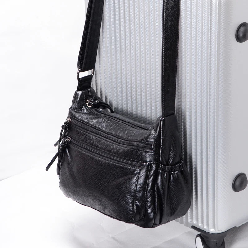 Soft PU Leather Shoulder Bag Large Capacity Classic Business Cross Body