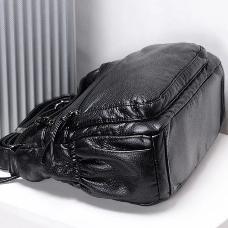 Soft PU Leather Shoulder Bag Large Capacity Classic Business Cross Body