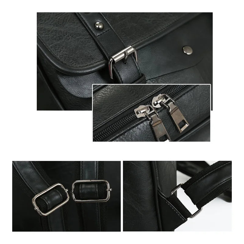 Men's Solid Leather Business Backpack