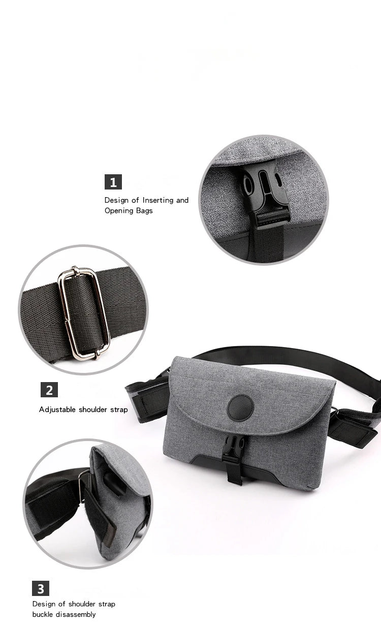Casual Crossbody Bag for Men USB Charging Waist Chest Bags