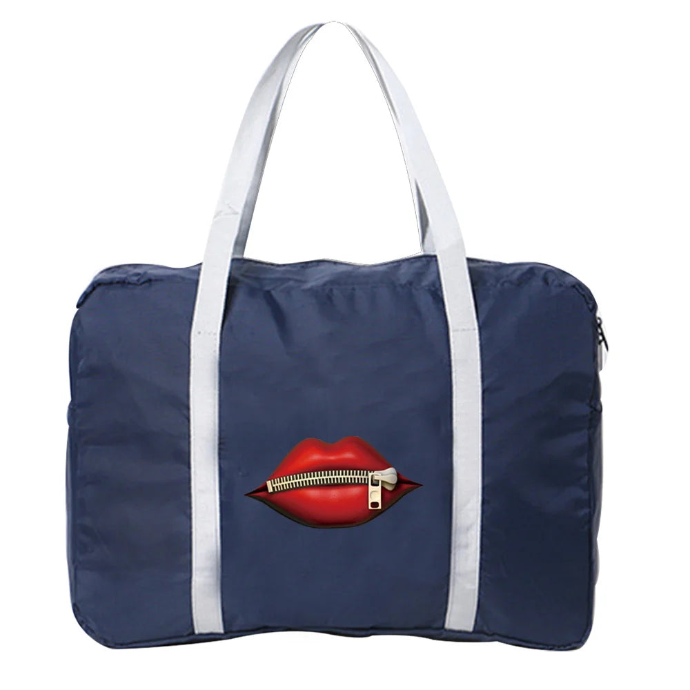 Large Capacity Folding Travel Bag with Mouth Print Tote