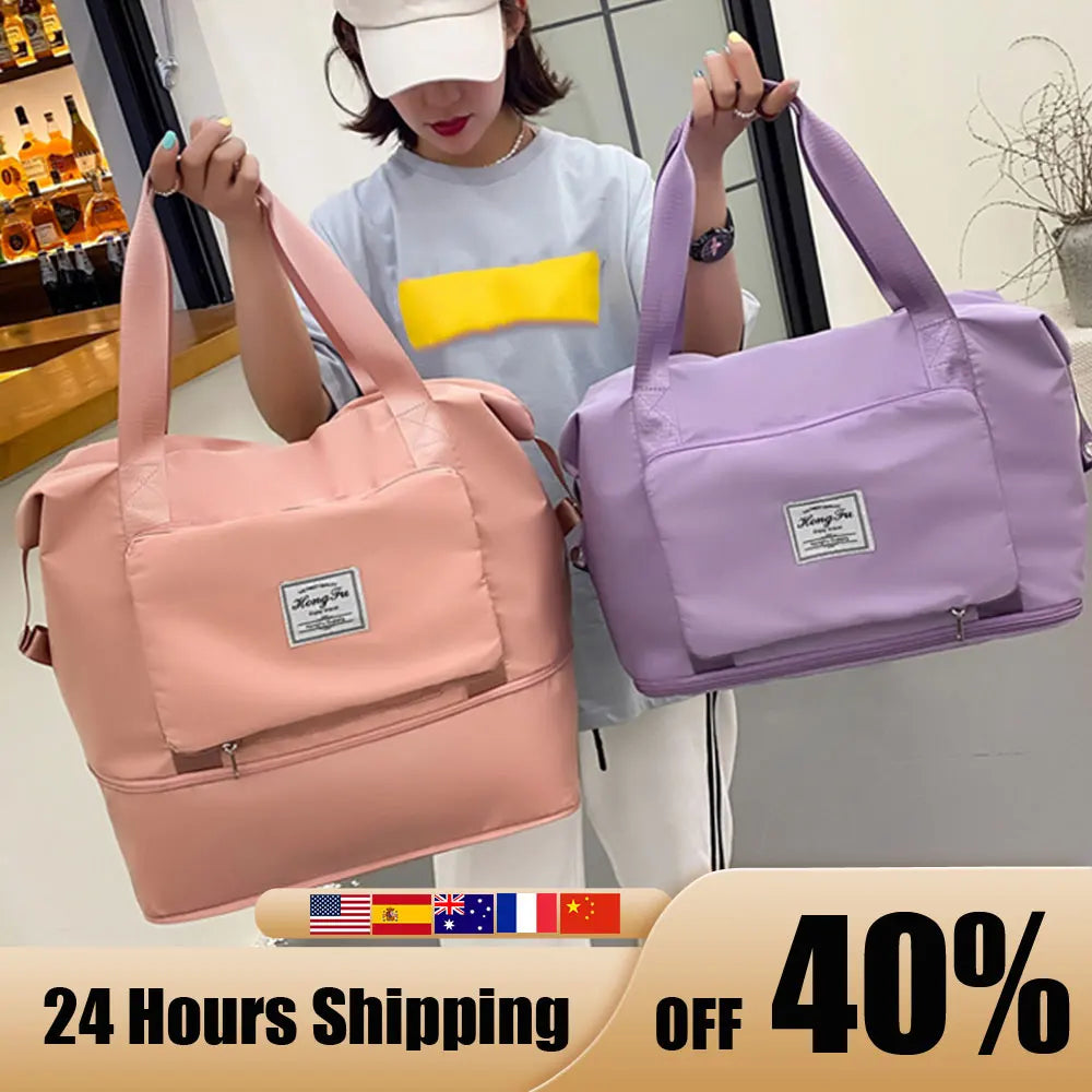 Foldable Shoulder Bag Gym Tote Handbag Women Clothing Carrier