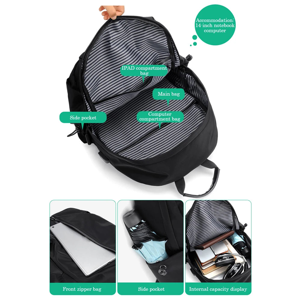 USB Charging Laptop Backpack Oxford Cloth Waterproof School Bag