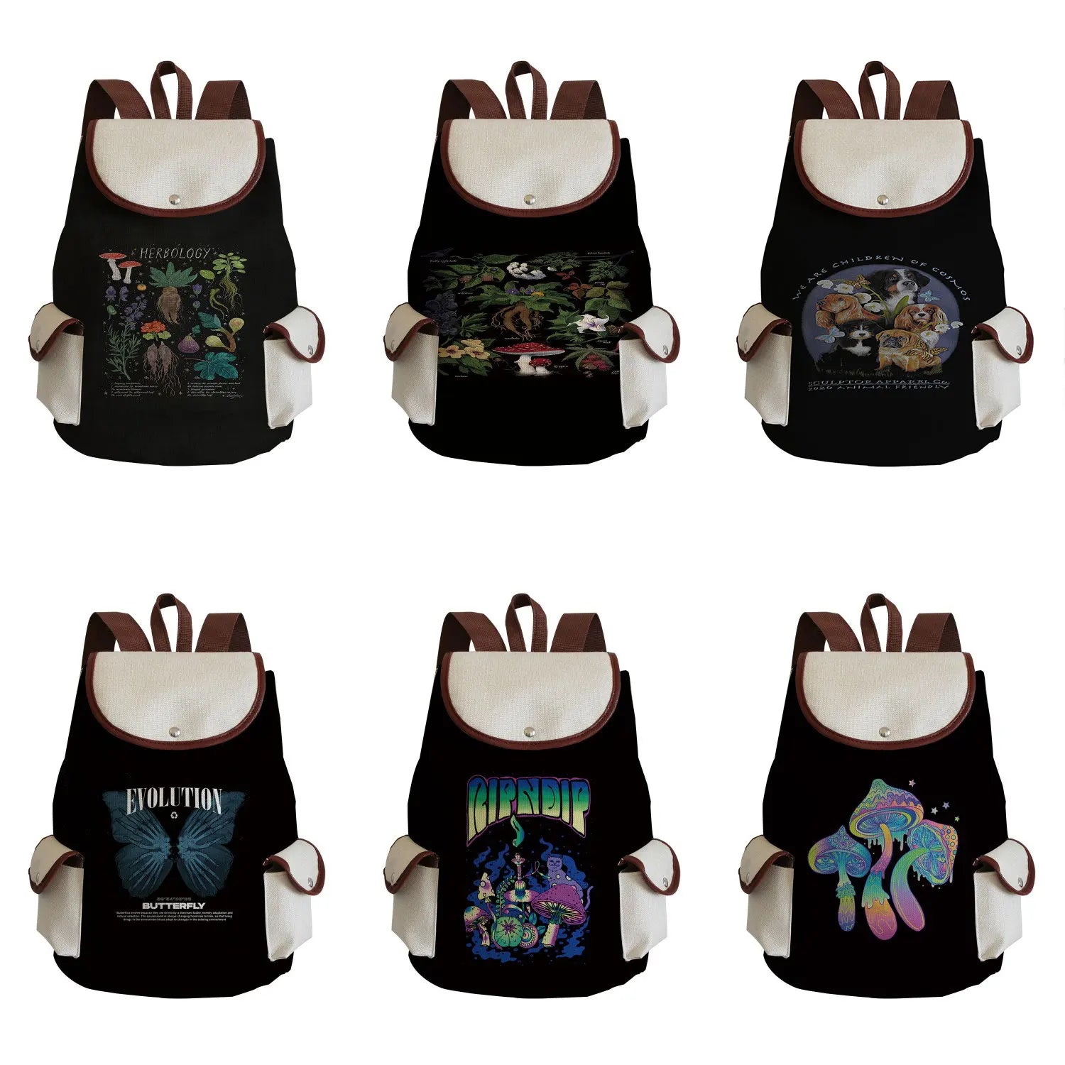 Mushroom Print Eco Friendly Backpack Customizable Personalized Name