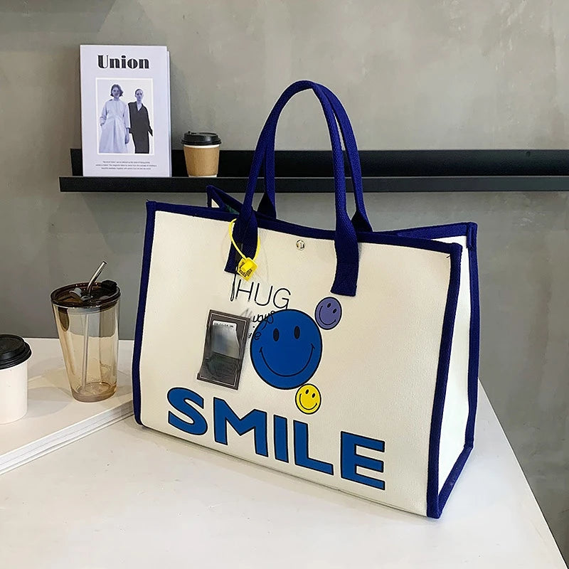 Smile Canvas Handbag Large Shopping Tote Shoulder Bag