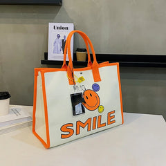 Smile Canvas Handbag Large Shopping Tote Shoulder Bag
