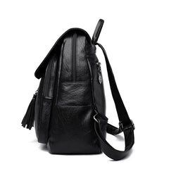 Double Tassels Women Leather Backpacks High Female Backpack Casual Daily Bag