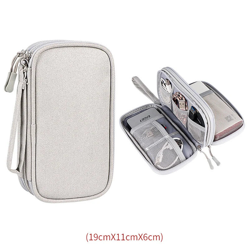 Travel Organizer Bag Cable Storage Carry Case Waterproof Double Layers
