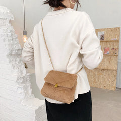 Winter Plush Shoulder Bags for Women Solid Crossbody Bag Warm Small Flap