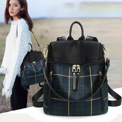 Women Plaid Nylon Travel Laptop Backpack School Bag