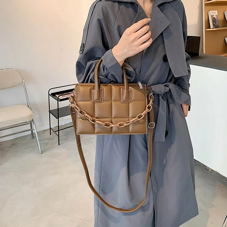 Retro Chain Handbag High PU Leather Women's Shoulder Messenger Bag