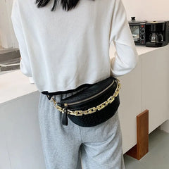 Plaid Leather Waist Bag Women Fanny Pack Chain Shoulder Crossbody Chest Bags