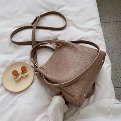 Stone Pattern PU Leather Bucket Bags Small Shoulder Messenger Bag
