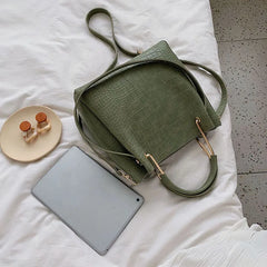 Stone Pattern PU Leather Bucket Bags Small Shoulder Messenger Bag