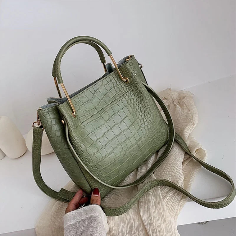 Stone Pattern PU Leather Bucket Bags Small Shoulder Messenger Bag