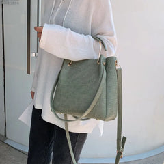 Stone Pattern PU Leather Bucket Bags Small Shoulder Messenger Bag