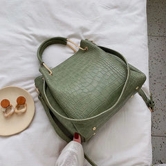 Stone Pattern PU Leather Bucket Bags Small Shoulder Messenger Bag