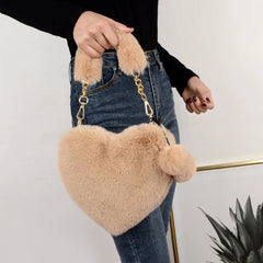 Plush Heart Shaped Women's Shoulder Bag