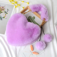 Plush Heart Shaped Women's Shoulder Bag