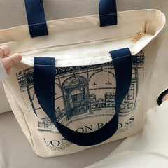 London Books Print Canvas Shoulder Bag Large Capacity Tote Bag