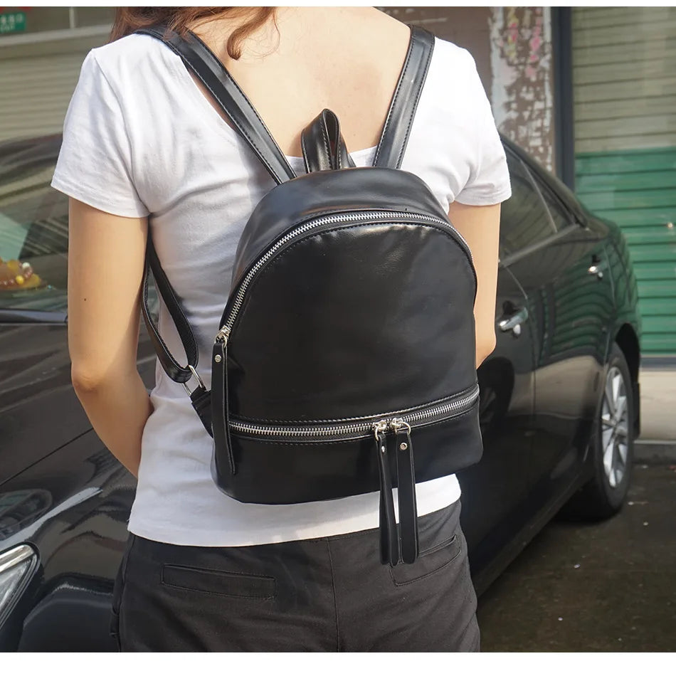 Vintage PU Leather Women Backpack, Small School Bag for Girls