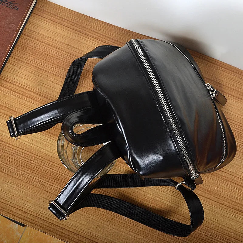Vintage PU Leather Women Backpack, Small School Bag for Girls