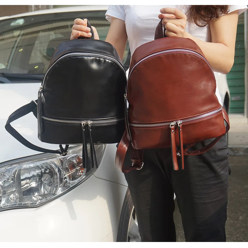 Vintage PU Leather Women Backpack, Small School Bag for Girls