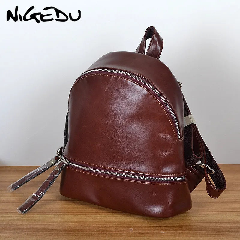 Vintage PU Leather Women Backpack, Small School Bag for Girls