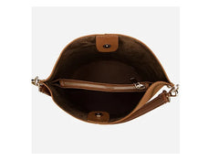 Matte Leather Bucket Bag Wide Strap Crossbody Bag for Women