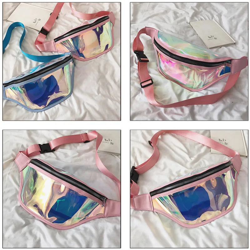Women Fanny Pack PU Laser Purse Sport Punk Hip Bag