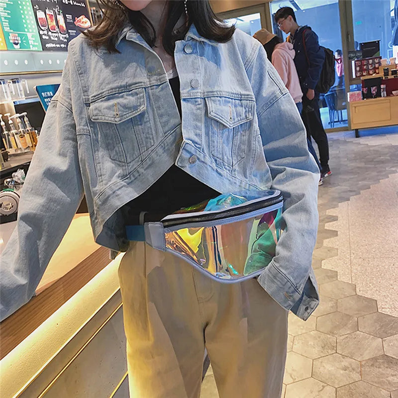 Women Fanny Pack PU Laser Purse Sport Punk Hip Bag