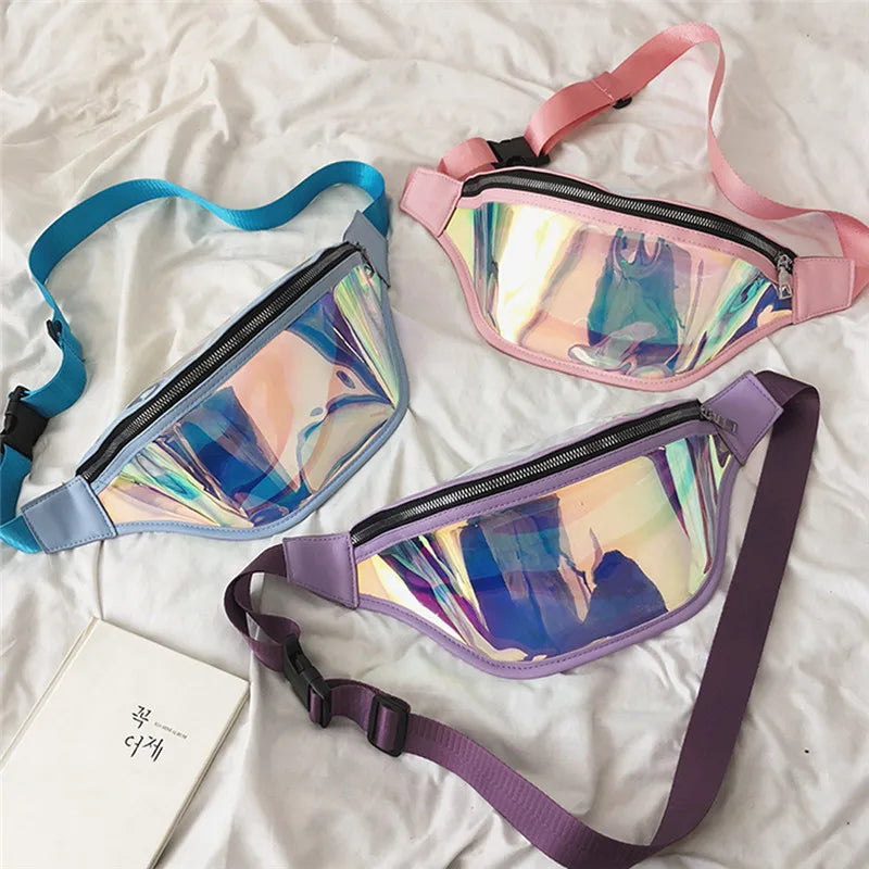 Women Fanny Pack PU Laser Purse Sport Punk Hip Bag