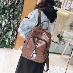 Women's Leather Backpack Anti-Theft School Travel Shoulder Bag