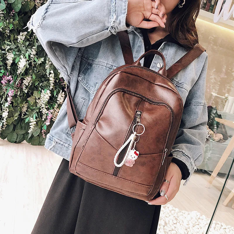 Women's Leather Backpack Anti-Theft School Travel Shoulder Bag