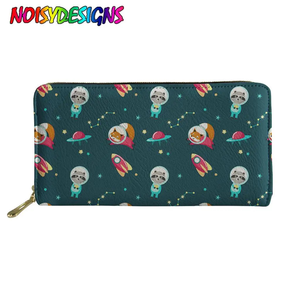 Cats Astronauts Print Long Purse Ladies Phone Wallet Coin Pocket