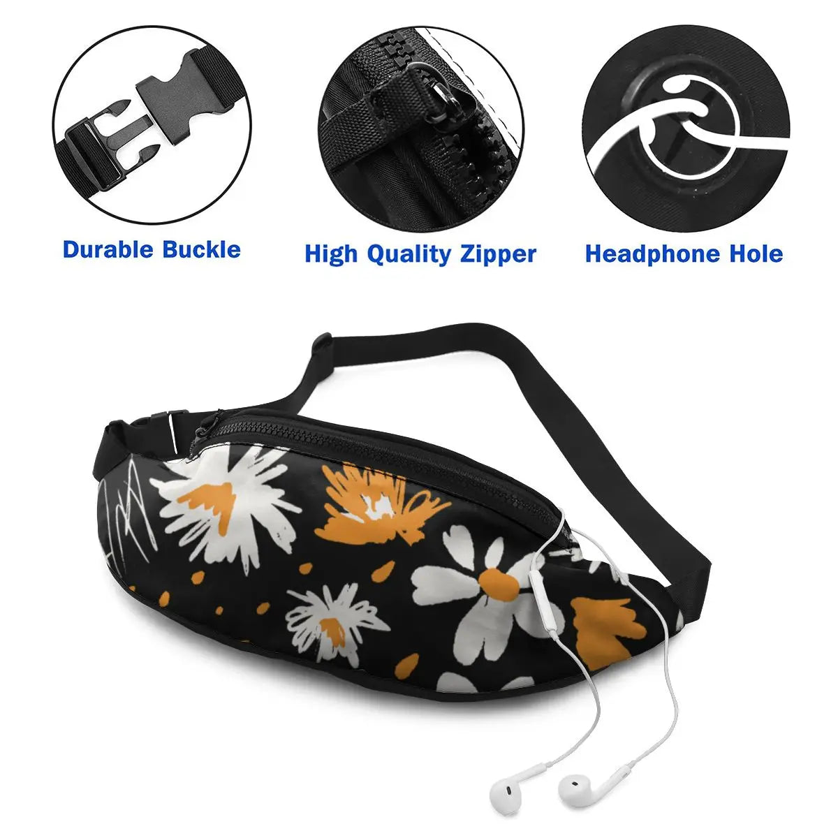 Daisy Print Unisex Running Waist pack Adjustable Chest Bags Zipper