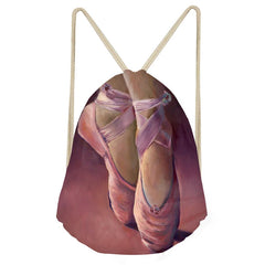 Pink Ballet Shoes Ballet Dancer Painting Drawstring Bag Small School Backpack