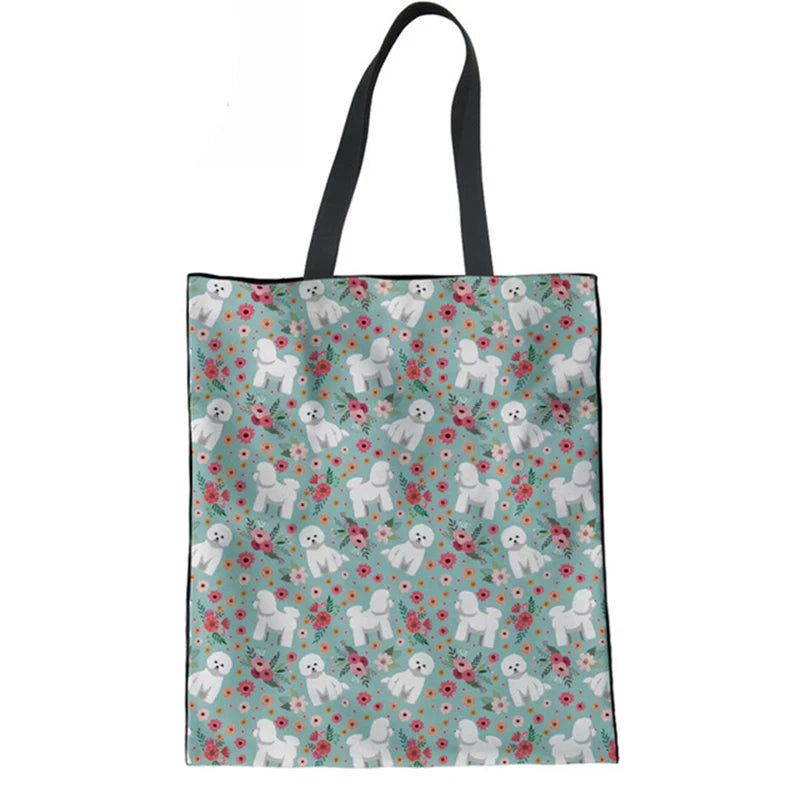 Bichon Frise Flower Prints Top-handle Bag for Girls