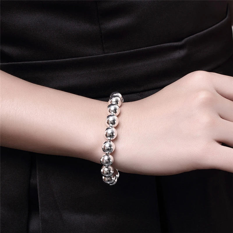 925 Silver Hollow Circle Ball Beads Bracelet Woman Charm Jewelry