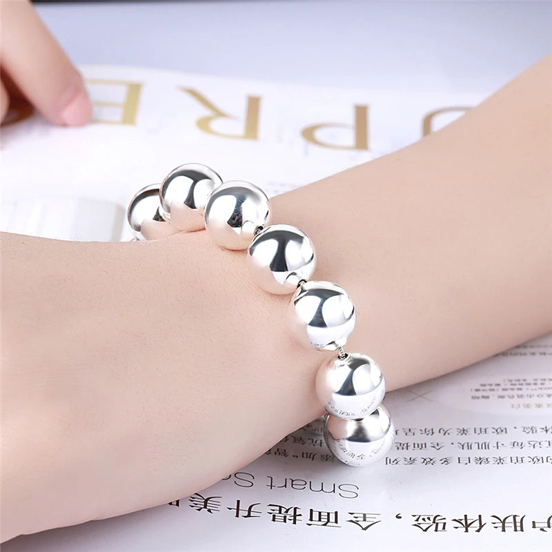 925 Silver Hollow Circle Ball Beads Bracelet Woman Charm Jewelry