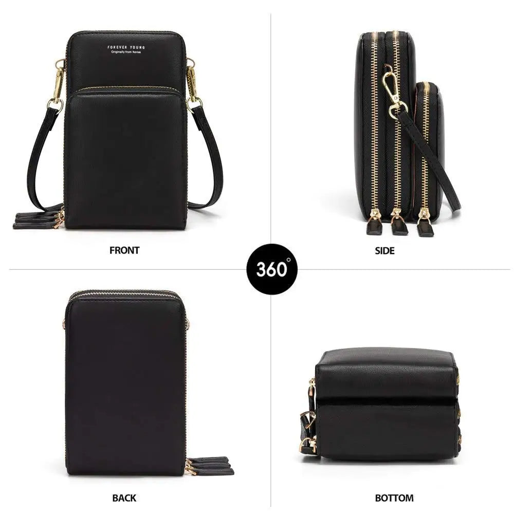 Women's Crossbody Cellphone Purse with 3 Zipper Bags