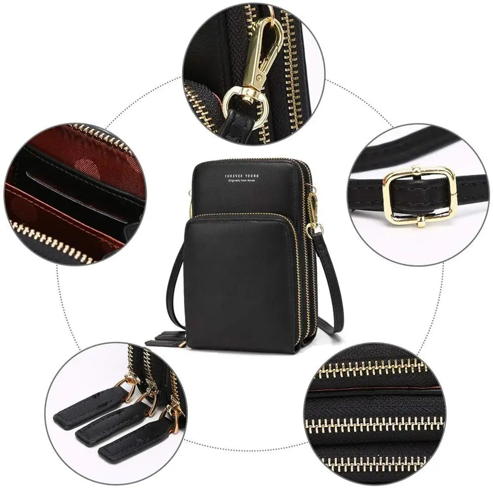 Women's Crossbody Cellphone Purse with 3 Zipper Bags