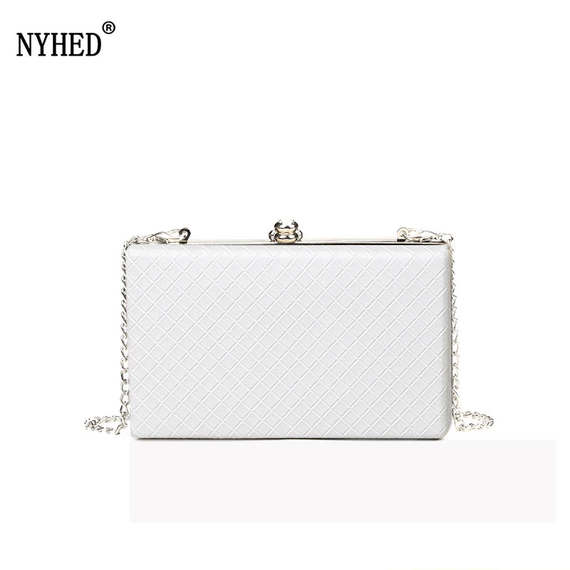 Women Small Flap Shoulder Bag Plaid Pu Chains Make Up Handbags Evening Bag