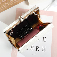 Women Small Flap Shoulder Bag Plaid Pu Chains Make Up Handbags Evening Bag