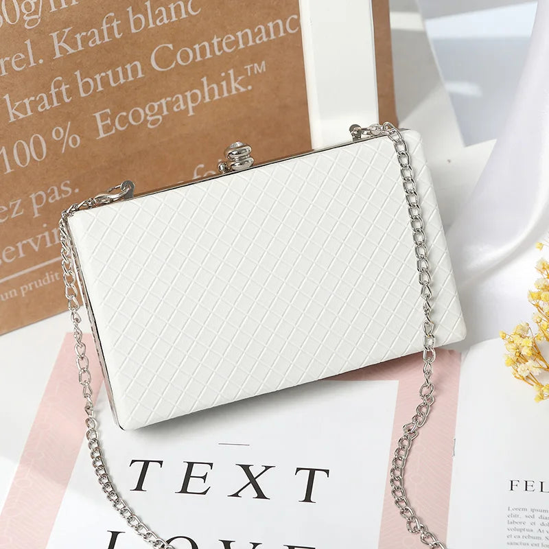 Women Small Flap Shoulder Bag Plaid Pu Chains Make Up Handbags Evening Bag