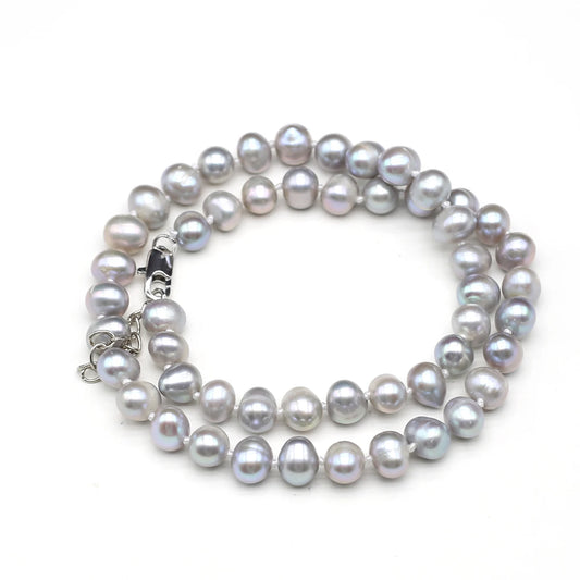 Grey Freshwater Pearl Necklace 8-9mm Round Pearls 45cm