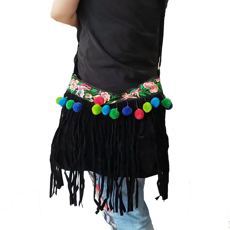 Embroidery Women Bags Tassel Suede Shoulder Bag Vintage Crossbody